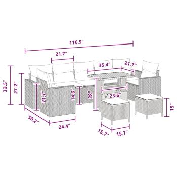 10-teiliges Garten Sofa Set mit Kissen Schwarz Poly Rattan Akazie, 3-teiliges Garten Esszimmer Set mit Kissen Schwarz Poly Rattan Akazie