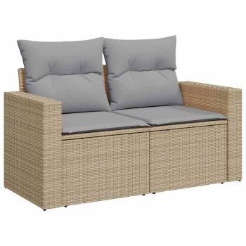 9-teiliges Garten-Sofa-Set mit Kissen Beige Poly-Rattan Akazie, 3-teiliges Garten-Ess-Set mit Kissen Beige Poly-Rattan Akazie