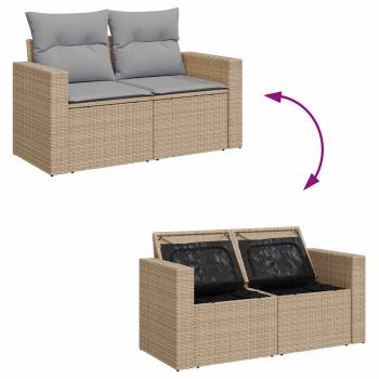 12-teiliges Garten Sofa Set mit Kissen Beige Poly Rattan Akazie, 3-teiliges Garten Essset mit Kissen Beige Poly Rattan Akazie