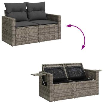 11-teiliges Garten Sofa Set mit Kissen Grau Poly Rattan Akazie, 3-teiliges Garten Essset mit Kissen Grau Poly Rattan Akazie