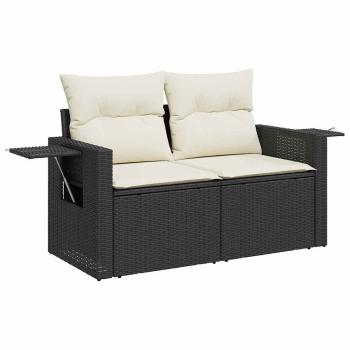 ARDEBO.de - 9-teiliges Garten Sofa Set mit Kissen Schwarz Poly-Rattan Akazie, 4-teiliges Garten Esstisch Set mit Kissen Schwarz Poly-Rattan Akazie