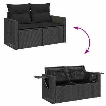 12-teiliges Garten Sofa Set mit Kissen Schwarz Poly Rattan Akazie, 3-teiliges Garten Esszimmer Set mit Kissen Schwarz Poly Rattan Akazie