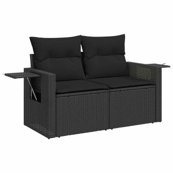 13-teiliges Garten Sofa Set mit Kissen Schwarz Poly Rattan Akazie, 4-teiliges Garten Esstisch Set mit Kissen Schwarz Poly Rattan Akazie
