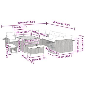 Gartensofa-set mit Kissen 13 pcs Schwarz Poly-Rattan