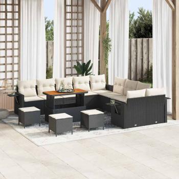 ARDEBO.de - 14-teiliges Garten Sofa Set mit Kissen Schwarz Poly Rattan Akazie, 4-teiliges Garten Essset mit Kissen Schwarz Poly Rattan Akazie