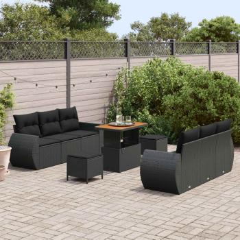 Gartensofa-set 9 Stk. 6-Sitzanzahl Schwarz Poly-Rattan