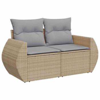10-teiliges Garten-Sofa-Set mit Kissen Beige Poly Rattan Akazie, 3-teiliges Garten-Esszimmer-Set mit Kissen Beige Poly Rattan Akazie
