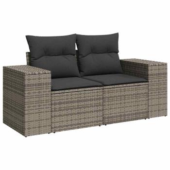 ARDEBO.de - 8-teiliges Garten Sofa Set mit Kissen Grau Poly Rattan Akazie, 3-teiliges Garten Esstisch Set mit Kissen Grau Poly Rattan Akazie