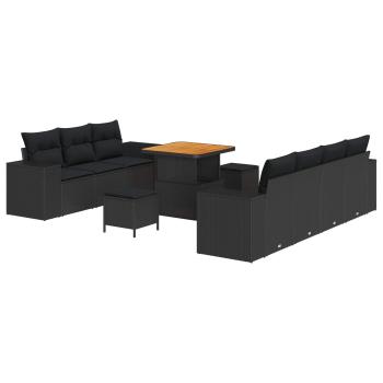 Gartensofa-set 10 stk. 9-Sitzanzahl Schwarz Poly Rattan