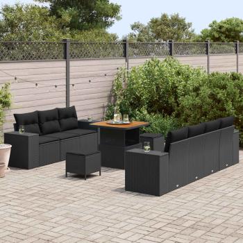 Gartensofa-set 10 stk. 9-Sitzanzahl Schwarz Poly Rattan