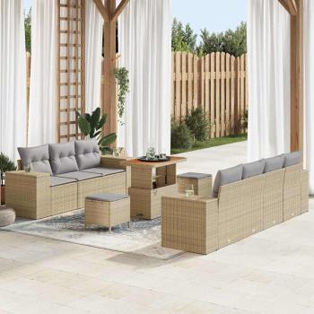 ARDEBO.de - Gartensofa-set mit Kissen 10 pcs Beige und Hellgrau Poly Rattan