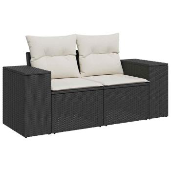 11-teiliges Garten Sofa Set mit Kissen, schwarzes Poly Rattan, Akazie, 3-teiliges Garten Essset mit Kissen, schwarzes Poly Rattan, Akazie