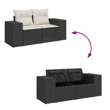 11-teiliges Garten Sofa Set mit Kissen, schwarzes Poly Rattan, Akazie, 3-teiliges Garten Essset mit Kissen, schwarzes Poly Rattan, Akazie