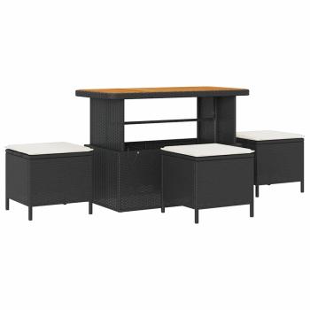 9-teiliges Garten Sofa Set mit Kissen Schwarz Poly Rattan Akazie, 4-teiliges Garten Essset mit Kissen Schwarz Poly Rattan Akazie