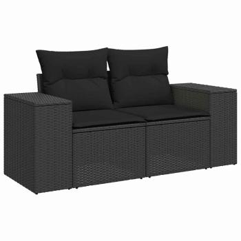 12-teiliges Garten Sofa Set mit Kissen Schwarz Poly Rattan Akazie, 3-teiliges Garten Essset mit Kissen Schwarz Poly Rattan Akazie