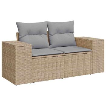 12-teiliges Garten Sofaset mit Kissen Beige Poly Rattan Akazie, 3-teiliges Garten Essset mit Kissen Beige Poly Rattan Akazie
