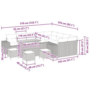 Garten-Sofa-Set mit Kissen mit Kissen 13 pcs Beige und Hellgrau