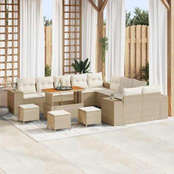 ARDEBO.de - 14-teiliges Garten-Sofa-Set mit Kissen in Beige aus Poly-Rattan und Akazie, 4-teiliges Garten-Essenset mit Kissen in Beige aus Poly-Rattan und Akazie