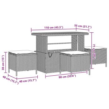 14-teiliges Garten Sofa Set mit Kissen Beige Poly Rattan Akazie, 4-teiliges Garten Essensemble mit Kissen Beige Poly Rattan Akazie