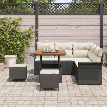 8-teiliges Garten Sofa Set mit Kissen Schwarz Poly Rattan Akazie, 2-Sitzer Garten Sofa mit Stauraum & Kissen Schwarz Poly Rattan, 3-teiliges Garten Essenset mit Kissen Schwarz Poly Rattan Akazie