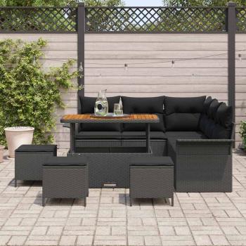 9-teilige Garten-Sofaset mit Kissen Schwarz Poly Rattan Akazie, 2-Sitzer Garten-Sofa mit Stauraum & Kissen Schwarz Poly Rattan, 4-teiliges Garten-Esszimmer-Set mit Kissen Schwarz Poly Rattan Akazie