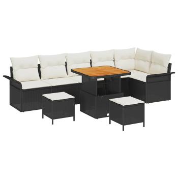 9-teiliges Garten Sofa Set mit Kissen Schwarzes Poly Rattan Akazie, 2-Sitzer Garten Sofa mit Stauraum & Kissen Schwarzes Poly Rattan, 3-teiliges Garten Essset mit Kissen Schwarzes Poly Rattan Akazie