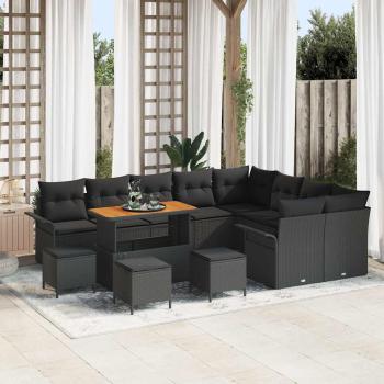 ARDEBO.de - 13-teiliges Garten Sofa Set mit Kissen Schwarz Poly-Rattan Akazie, 2-Sitzer Garten Sofa mit Stauraum & Kissen Schwarz Poly-Rattan, 4-teiliges Garten Essset mit Kissen Schwarz Poly-Rattan Akazie