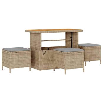 14-teiliges Garten Sofa Set mit Kissen Beige Poly Rattan Akazie, 2-Sitzer Garten Sofa mit Stauraum & Kissen Beige Poly Rattan, 4-teiliges Garten Essset mit Kissen Beige Poly Rattan Akazie