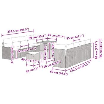 Garten-Sofa-Set mit Kissen 11 pcs Beige und Hellgrau