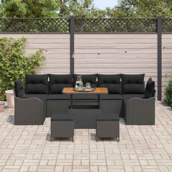 10-teiliges Garten-Sofa-Set mit Kissen Schwarz Poly-Rattan Akazie, 2-Sitzer-Garten-Sofa mit Stauraum & Kissen Schwarz Poly-Rattan, 3-teiliges Garten-Dining-Set mit Kissen Schwarz Poly-Rattan Akazie