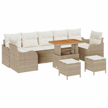 10-teiliges Garten Sofa Set mit Kissen Beige Poly Rattan Akazie, 2-Sitzer Garten Sofa mit Stauraum & Kissen Beige Poly Rattan, 3-teiliges Garten Essset mit Kissen Beige Poly Rattan Akazie