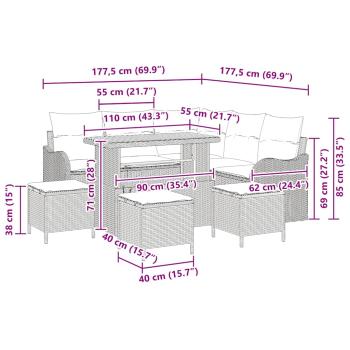 Garten-Sofa-Set mit Kissen mit Kissen 9 pcs Beige und Hellgrau