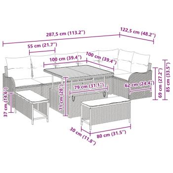 Garten-Sofa-Set mit Kissen 9 pcs Beige und Hellgrau