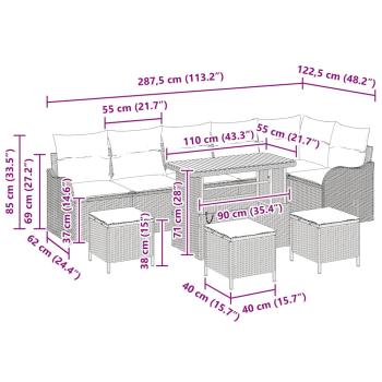 Garten-Sofa-Set mit Kissen 10 pcs Beige und Hellgrau
