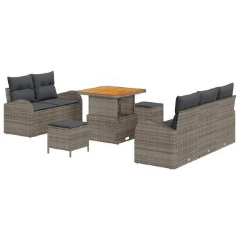 8-teiliges Garten Sofa Set mit Kissen Grau Poly Rattan Akazie, 2-Sitzer Garten Sofa mit Stauraum & Kissen Grau Poly Rattan, 3-teiliges Garten Essgruppe mit Kissen Grau Poly Rattan Akazie