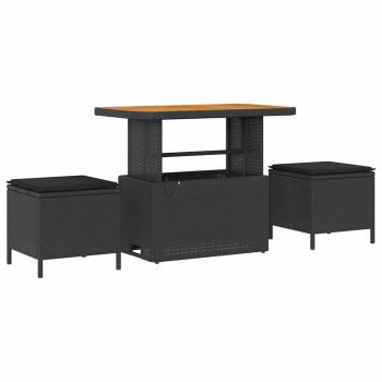 9-teiliges Garten-Sofa-Set mit Kissen Schwarzes Poly-Rattan Akazie, 2-Sitzer Garten-Sofa mit Stauraum & Kissen Schwarzes Poly-Rattan, 3-teiliges Garten-Ess-Set mit Kissen Schwarzes Poly-Rattan Akazie