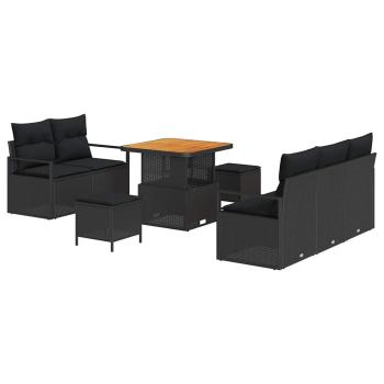 8-teiliges Garten Sofa Set mit Kissen Schwarz Poly Rattan Akazie, 2-Sitzer Garten Sofa mit Stauraum & Kissen Schwarz Poly Rattan, 3-teiliges Garten Essset mit Kissen Schwarz Poly Rattan Akazie