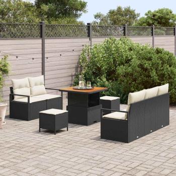 ARDEBO.de - 8-teiliges Garten Sofa Set mit Kissen Schwarz Poly Rattan Akazie, 2-Sitzer Garten Sofa mit Stauraum & Kissen Schwarz Poly Rattan, 3-teiliges Garten Essset mit Kissen Schwarz Poly Rattan Akazie