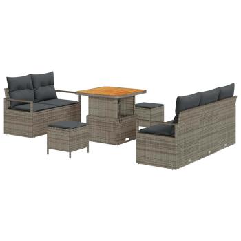 8-teiliges Garten Sofa Set mit Kissen Grau Poly Rattan Akazie, 2-Sitzer Garten Sofa mit Stauraum & Kissen Grau Poly Rattan, 3-teiliges Garten Essset mit Kissen Grau Poly Rattan Akazie