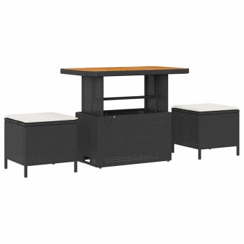8-teiliges Garten Sofa Set mit Kissen Schwarz Poly-Rattan Akazie, 2-Sitzer Garten Sofa mit Stauraum & Kissen Schwarz Poly-Rattan, 3-teiliges Garten Esstisch Set mit Kissen Schwarz Poly-Rattan Akazie