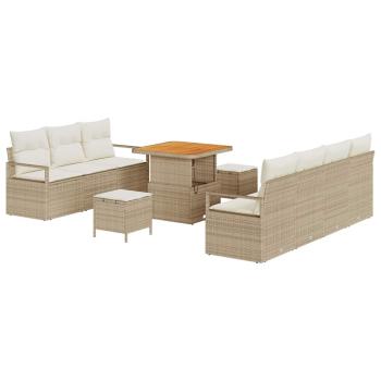 10-teiliges Garten-Sofa-Set mit Kissen Beige Poly-Rattan Akazie, 2-Sitzer Garten-Sofa mit Stauraum & Kissen Beige Poly-Rattan, 3-teiliges Garten-Dining-Set mit Kissen Beige Poly-Rattan Akazie