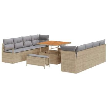 11-teiliges Garten-Sofa-Set mit Polstern Beige Poly-Rattan Akazie, 2-Sitzer-Garten-Sofa mit Stauraum & Polstern Beige Poly-Rattan, 3-teiliges Garten-Ess-Set mit Polstern Beige Poly-Rattan Akazie