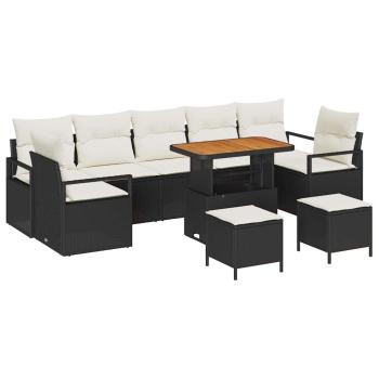 ARDEBO.de - 10-teiliges Garten-Sofaset mit Kissen Schwarz Poly Rattan Akazie, 2-Sitzer Garten-Sofa mit Stauraum & Kissen Schwarz Poly Rattan, 3-teiliges Gartenset mit Kissen Schwarz Poly Rattan Akazie