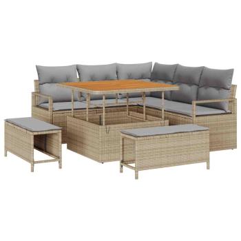 8-teiliges Garten-Sofa-Set mit Kissen Beige Poly-Rattan Akazie, 2-Sitzer Garten-Sofa mit Stauraum & Kissen Beige Poly-Rattan, 3-teiliges Garten-Dining-Set mit Kissen Beige Poly-Rattan Akazie