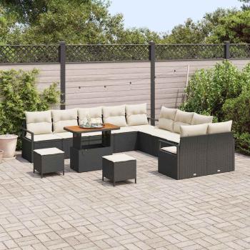13-teiliges Garten Sofa Set mit Kissen Schwarz Poly Rattan Akazie, 2-Sitzer Garten Sofa mit Stauraum & Kissen Schwarz Poly Rattan, 3-teiliges Garten Esszimmer Set mit Kissen Schwarz Poly Rattan Akazie