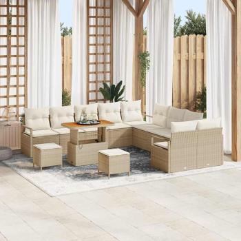 ARDEBO.de - 13 teiliges Garten Sofa Set mit Kissen Beige Poly Rattan Akazie, 2-Sitzer Garten Sofa mit Stauraum & Kissen Beige Poly Rattan, 3 teiliges Garten Esszimmer Set mit Kissen Beige Poly Rattan Akazie