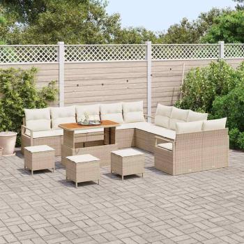 14-teiliges Garten Sofa Set mit Kissen Beige Poly Rattan, 2-Sitzer Garten Sofa mit Stauraum & Kissen Beige Poly Rattan, 4-teiliges Garten Essset mit Kissen Beige Poly Rattan
