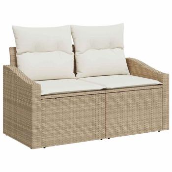 10-teiliges Garten-Sofa-Set mit Kissen Beige Poly-Rattan Akazie, 2-Sitzer Garten-Sofa mit Stauraum & Kissen Beige Poly-Rattan, 3-teiliges Garten-Essbereich-Set mit Kissen Beige Poly-Rattan Akazie
