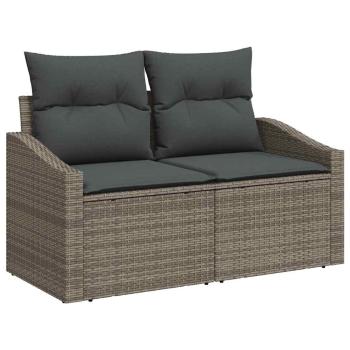 10-teiliges Garten Sofa Set mit Kissen Grau Poly Rattan Akazie, 2-Sitzer Garten Sofa mit Stauraum & Kissen Grau Poly Rattan, 3-teiliges Garten Esstischset mit Kissen Grau Poly Rattan Akazie