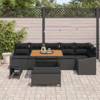 Gartensofa-set 9 stk. 7-Sitzanzahl Schwarz Poly Rattan
